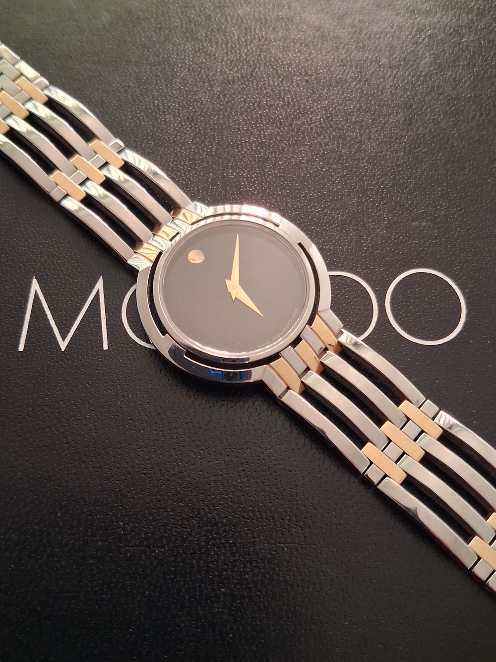 Movado Watch Two-Tone Dress Watch - Black Dial $1295 - Picture 4 of 16
